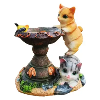 Статуя садового кота | Статуя солнечного кота в саду из смолы со светодиодной подсветкой | Декоративный Прочный Наружный орнамент с двумя кошками для внутреннего дворика Y